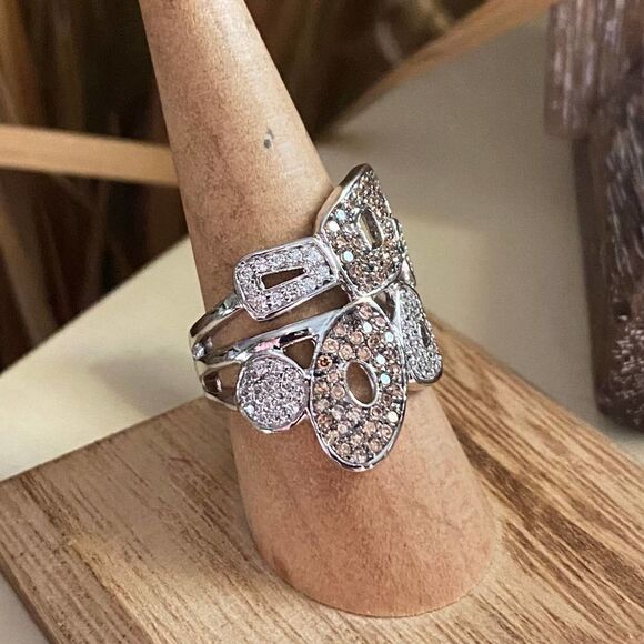 Champagne AAA CZ Rhodium and Ruthenium Brass Statement Ring Size 9 - Picture 2 of 8